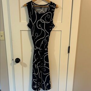 Nina Leonard Navy Dress with White Swirl Pattern